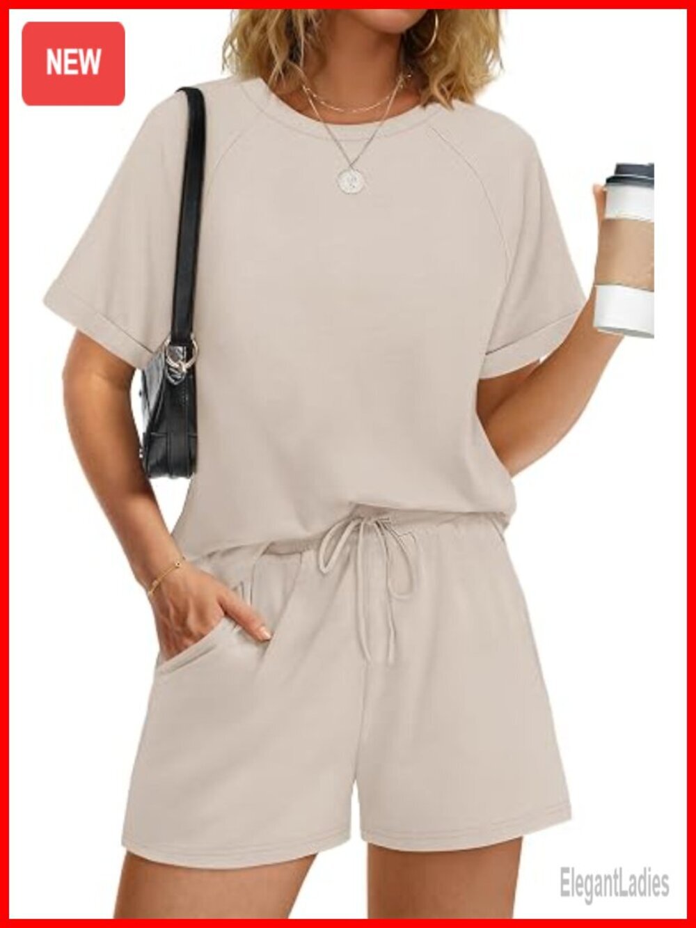 Two Piece Short Set Lounge Matching Outfit Crewneck Tee with Shorts